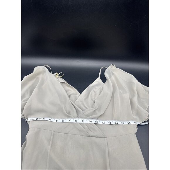 Jenny Yoo Collection Womens Taupe Flutter Sleeve Raw Hem Midi Dress Sz 12 - Picture 14 of 15